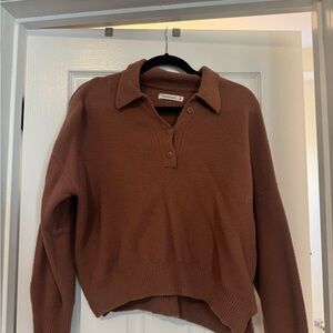 Brown V-Neck Sweater with Relaxed Fit